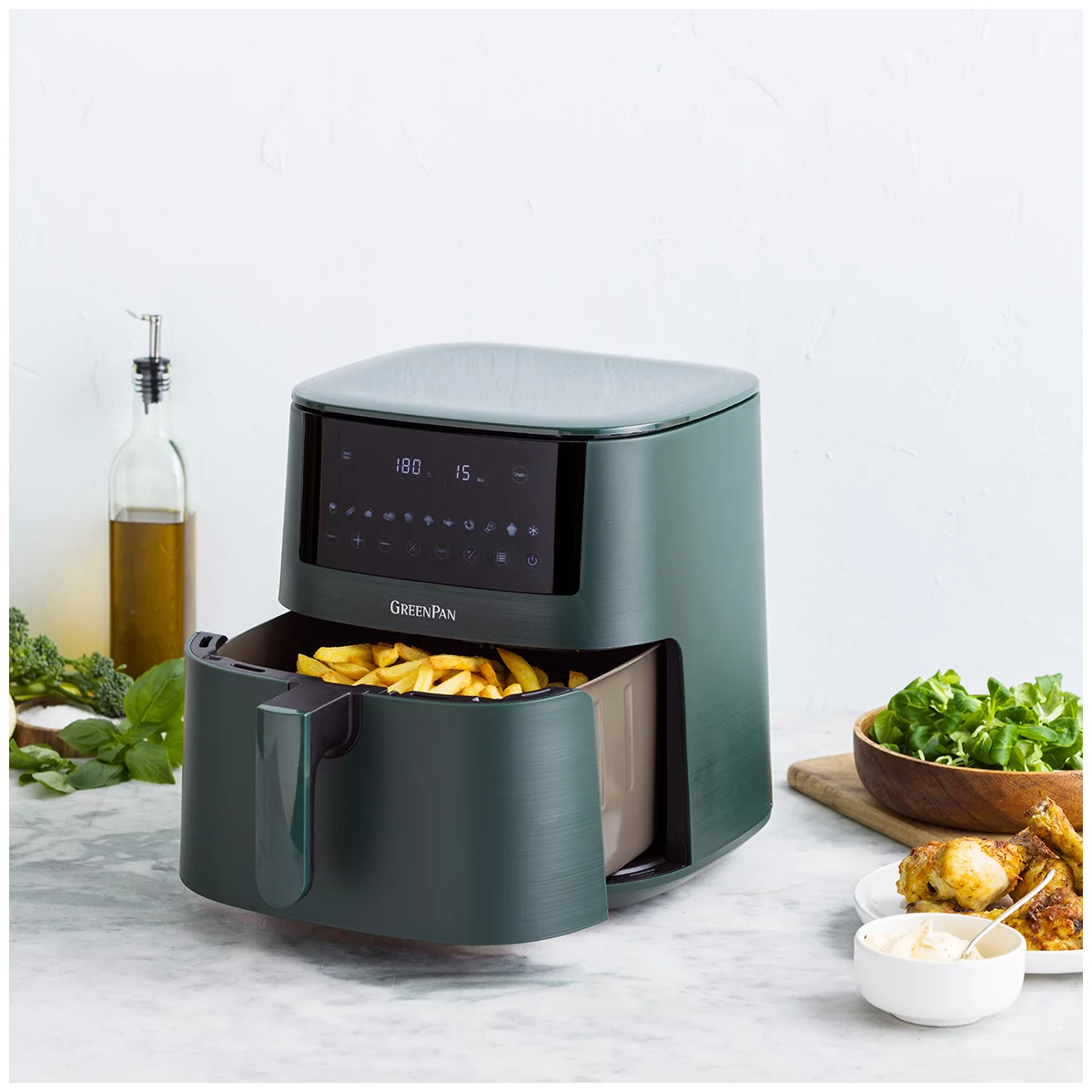 GreenPan Bistro XL Air Fryer 7.2L Single Basket Airfryer - Pine Green Free Shipping