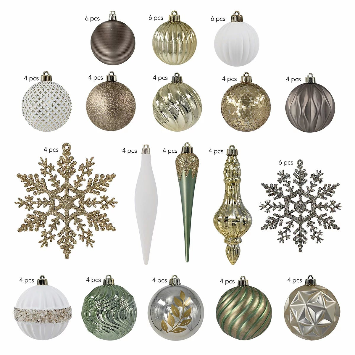 CGH Christmas Tree Decoratio Ornaments 80 Piece Set Shatter Resistant Metallic