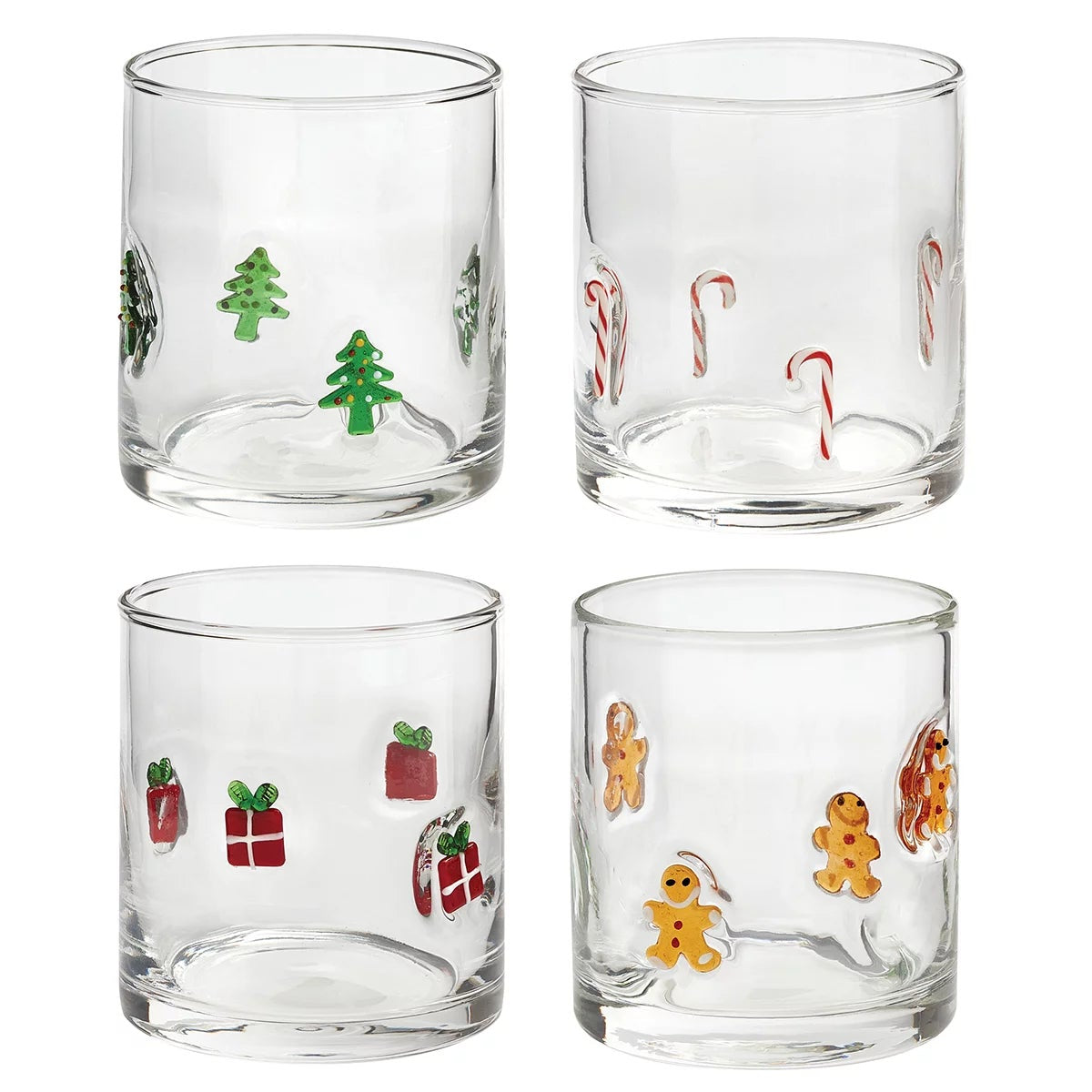 Pandex Christmas Drinking Glasse Tumblers 4 Piece Set 414ml Each Holiday Icons