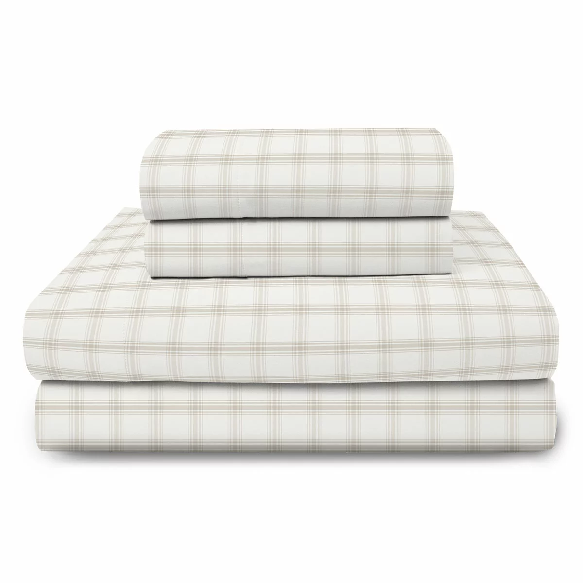 King Single Cotton Flannel Sheet Set 3 Piece Soft Warm Brown Beige Plaid