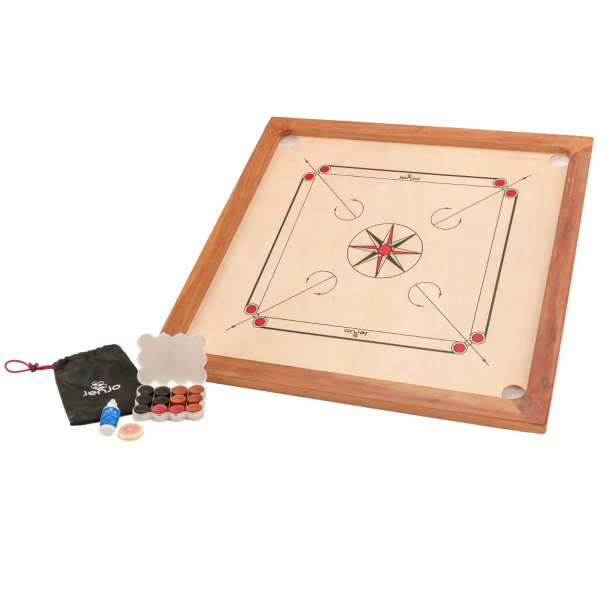 Jenjo Carrom Board Standard 84cm Wooden Strategy Game Indoor Outdoor Family Game