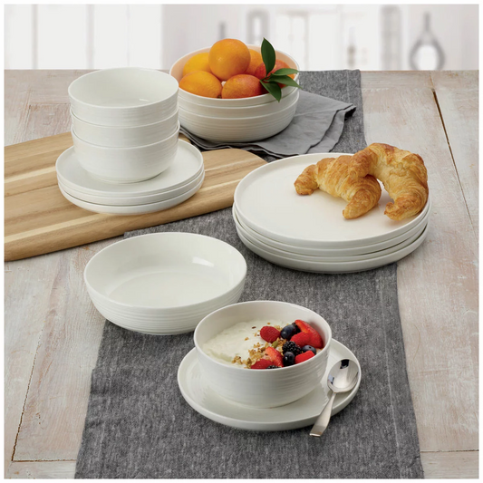 Mikasa Alyssa Bone China Dinnerware 16 Piece Set White Round Chip Resistant