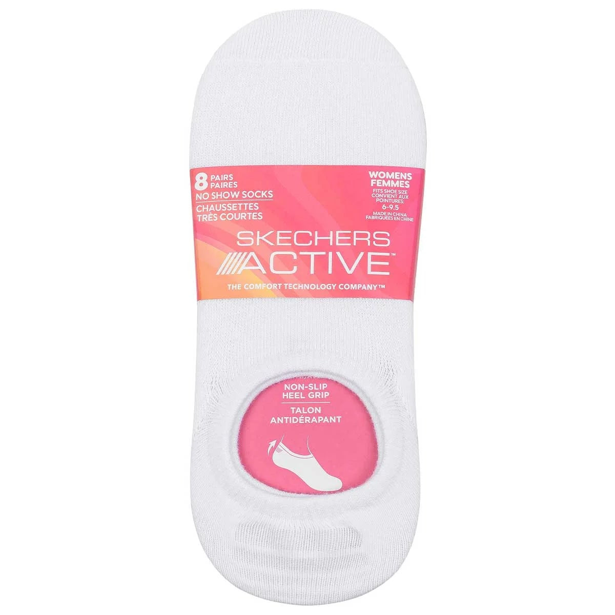 Skechers Womens No Show Socks 8 Pack White/Grey Low Cut Casual Socks