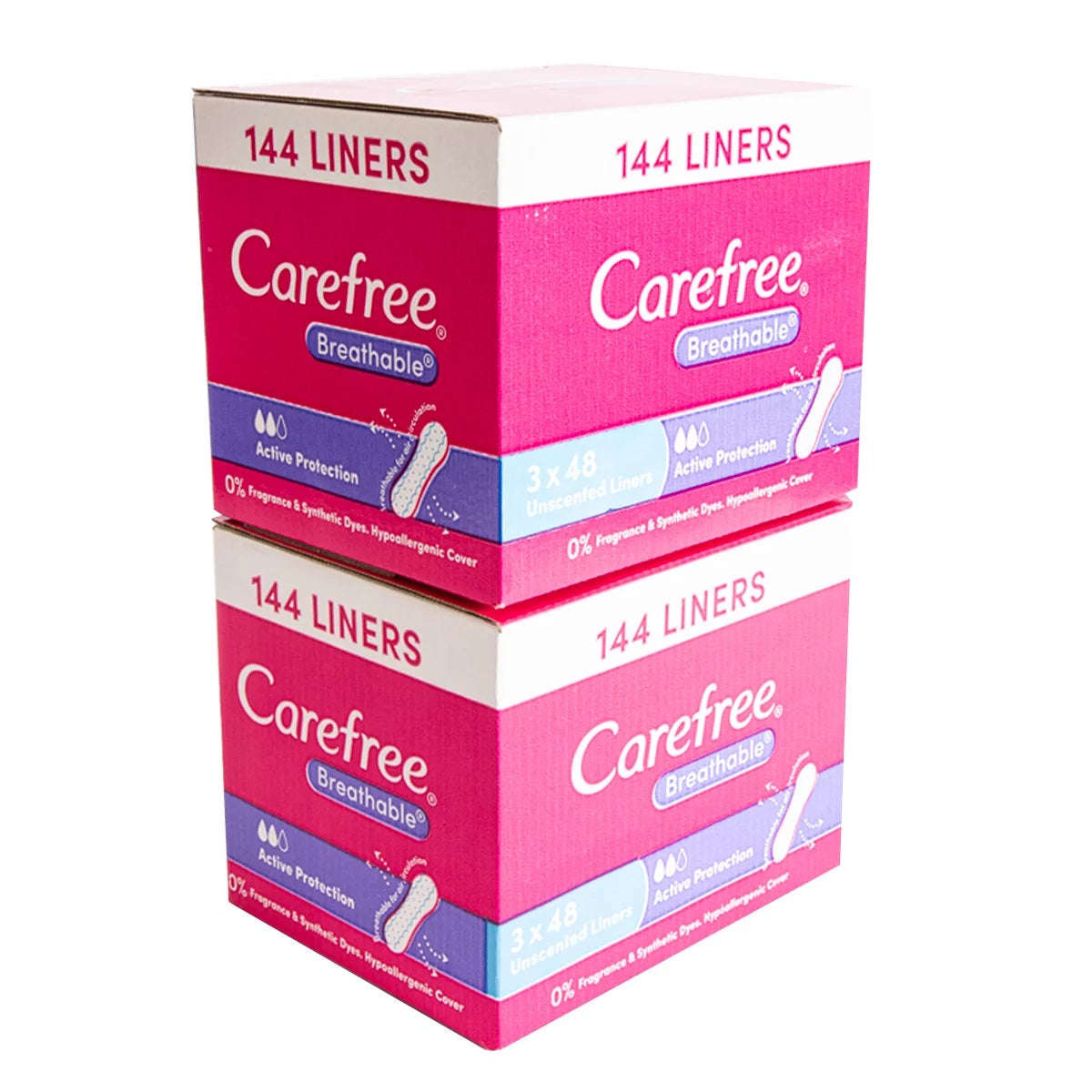 Carefree Breathable Panty Liners 144 Pack x 2 Packs Daily Feminine Hygiene 288 L