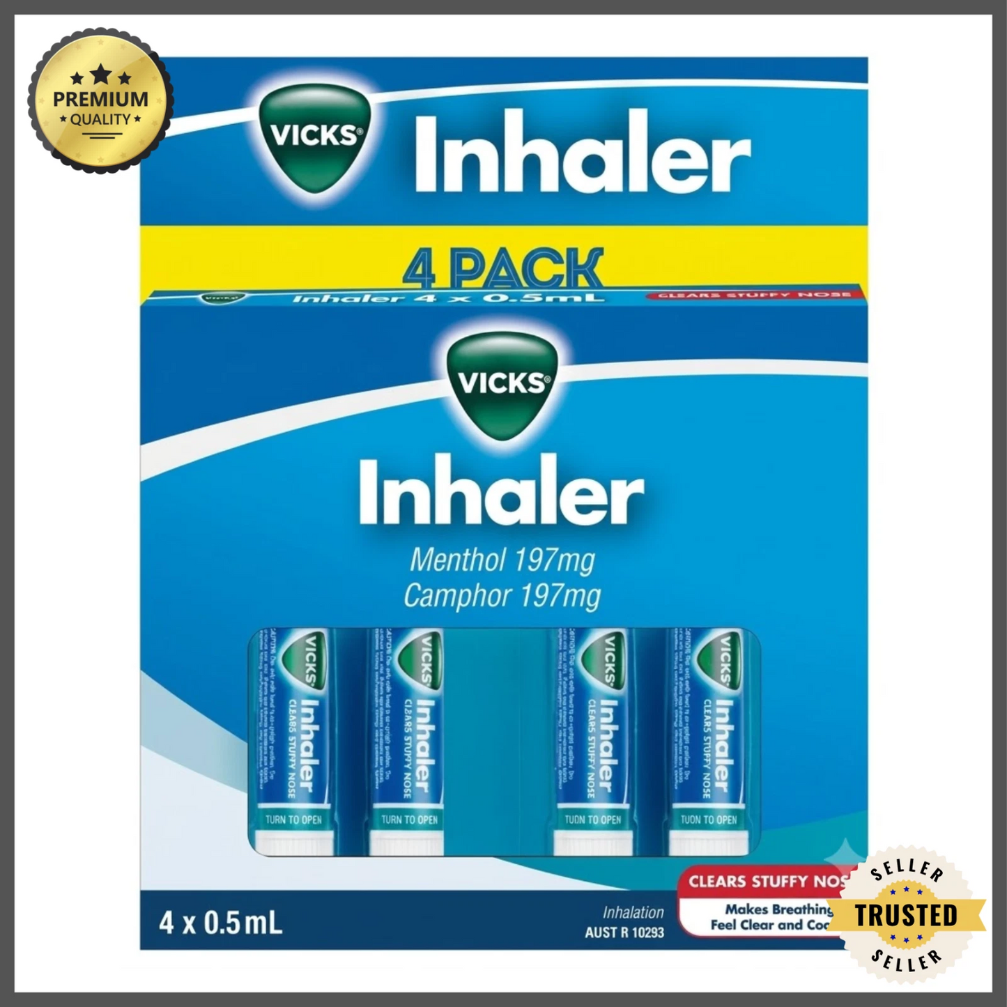 Vicks Portable Nasal Inhaler 4 Pack Menthol Relief for Blocked Nose Travel Size
