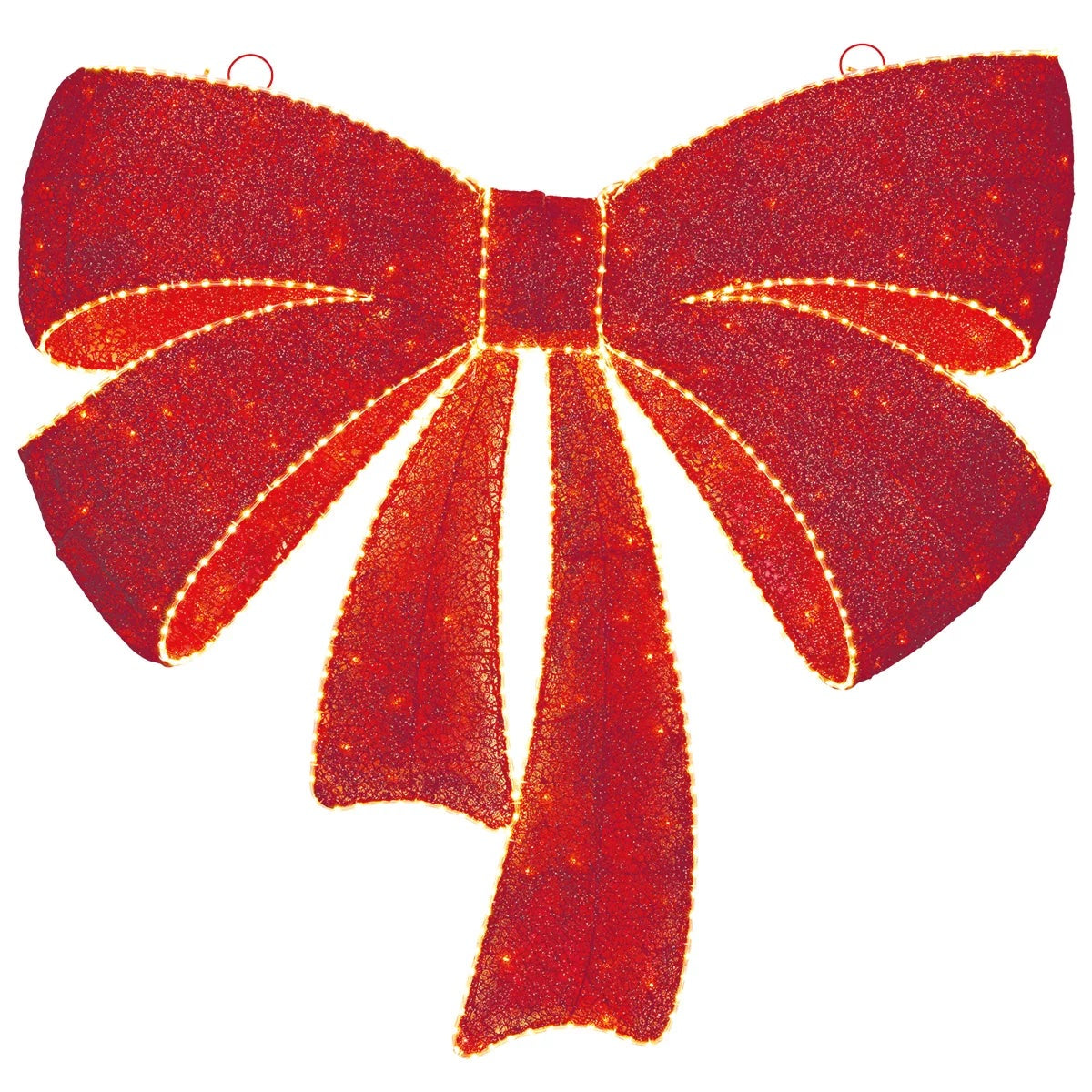 LED Christmas Outdoor Decor Mesh Bow 121cm Red Bow Warm White Chasing Lights
