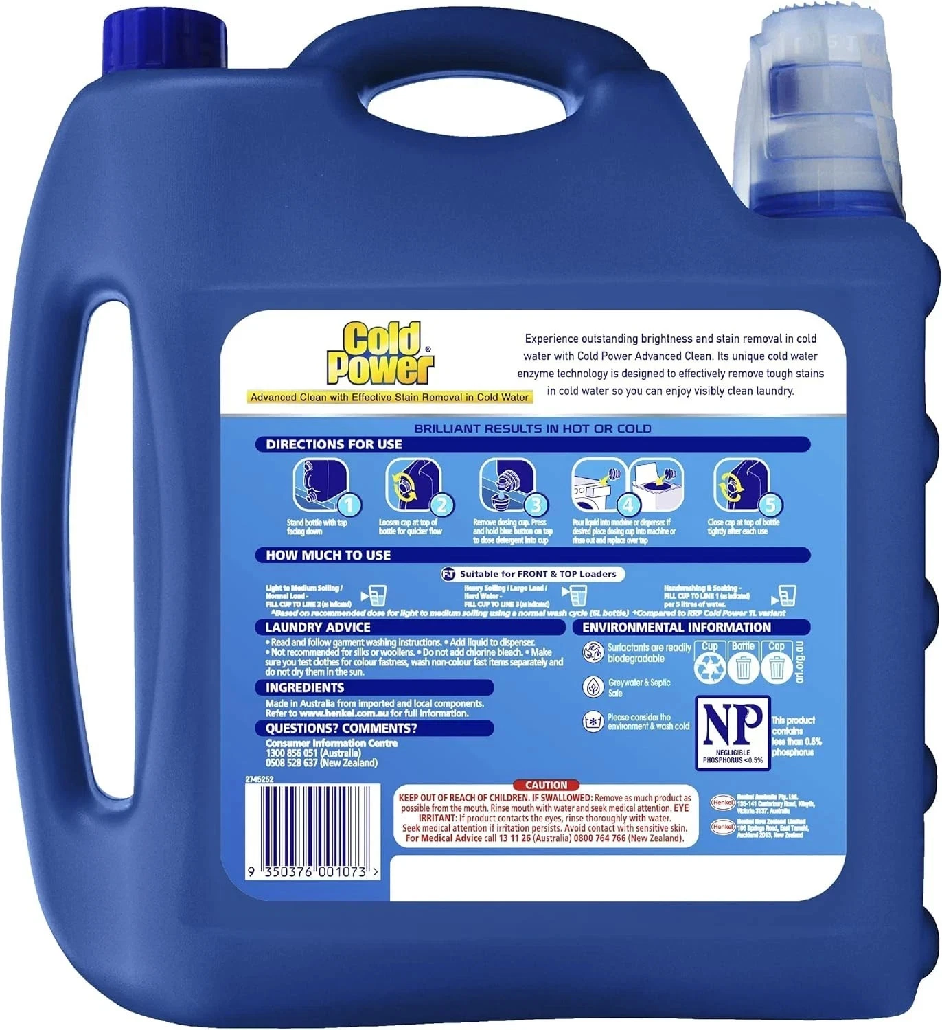 Cold Power Laundry Liquid 12L Pack Advanced Clean Stain Fighter Cold Water Wash