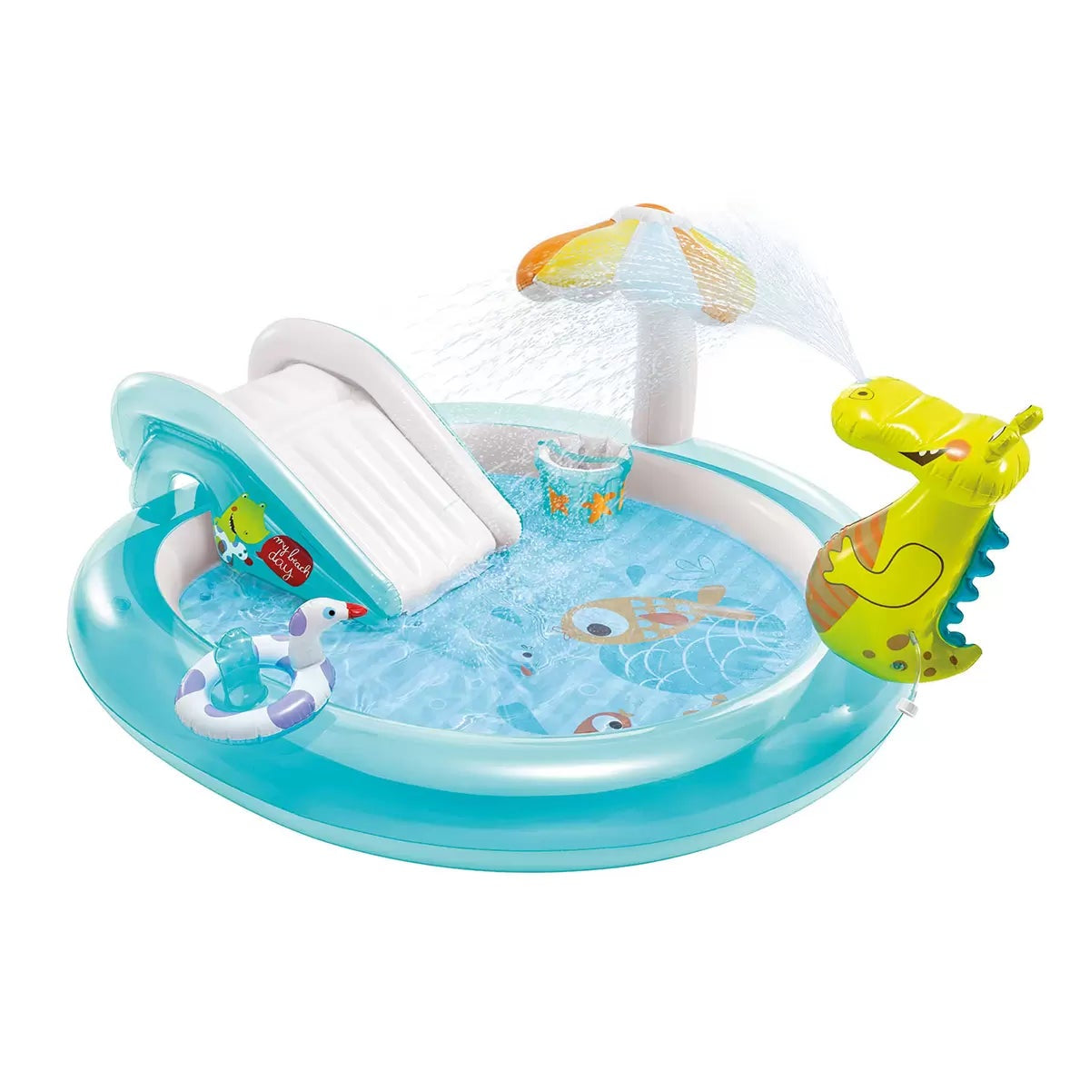 INTEX Gator Inflatable Play Centre Kids Pool Water Slide& Sprayer Mushroom Shade