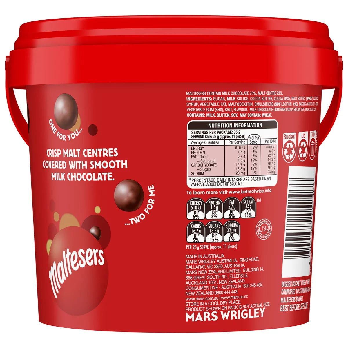 Maltesers XL Party Bucket 880g x 2 Packs Delicious Chocolate Malt Balls 1.76kg