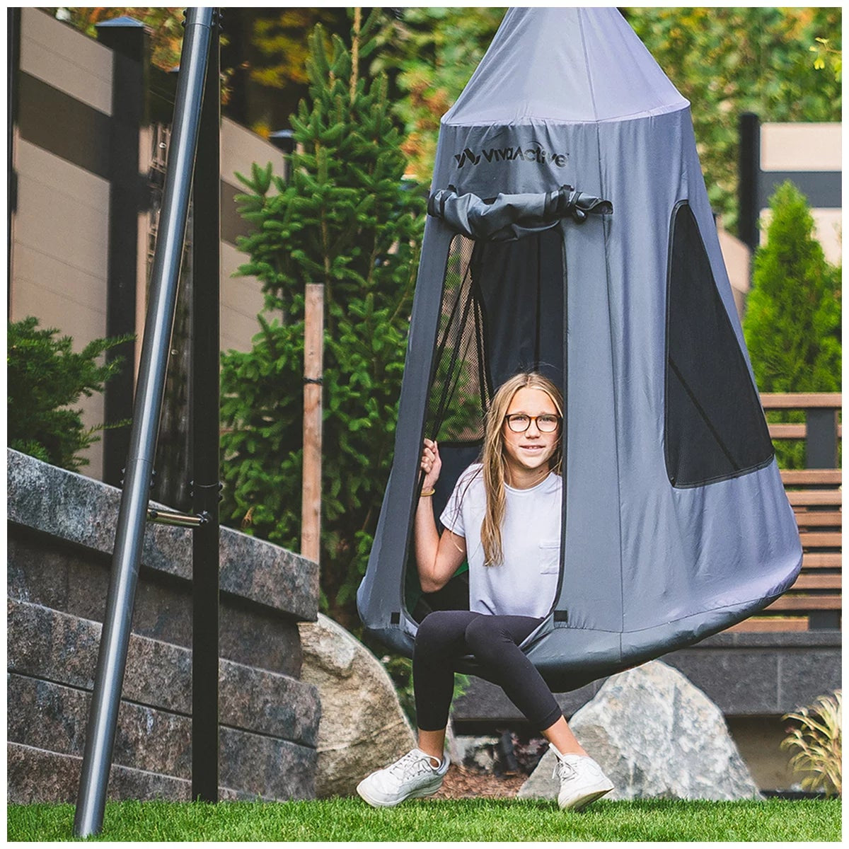 TitanFlex Swing Set Kids Outdoor Saucer Tent Swing Steel Frame 113kg