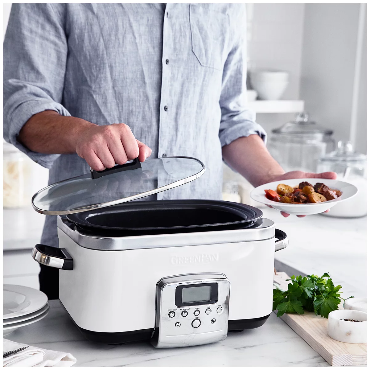 GreenPan Elite Cloud Cream Electric Slow Cooker 230V 2200W Home Kitchen Cookware Free shipping