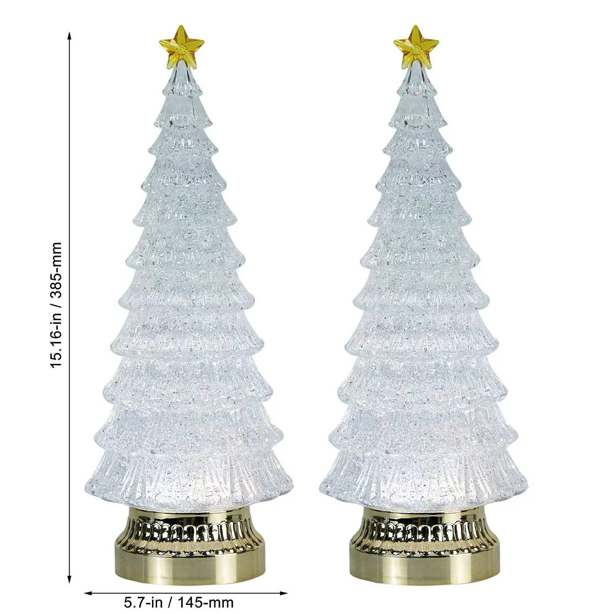 2 Piece LED Glitter Christmas Trees Set 38cm Lighted Tabletop Holiday Decoration