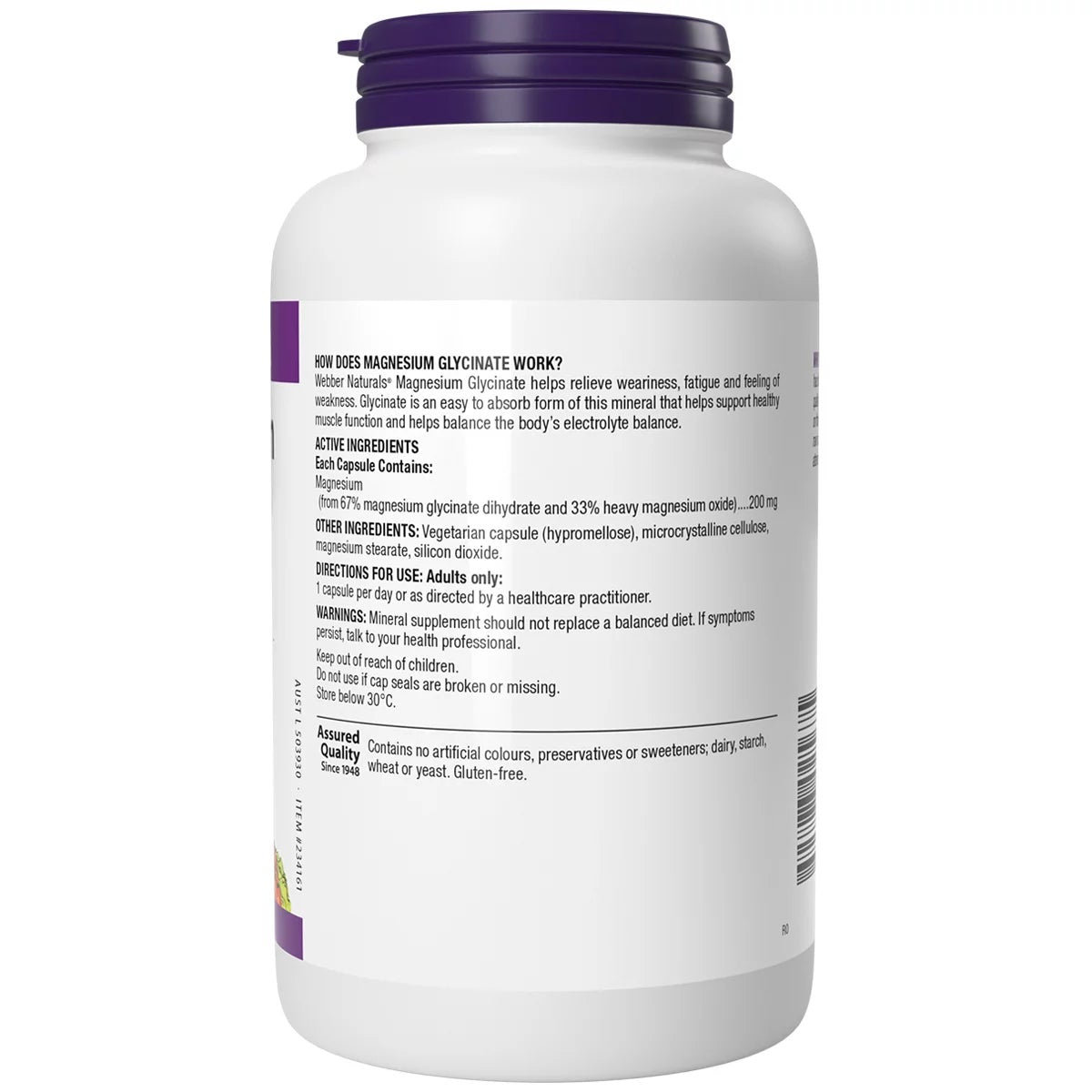 Webber Naturals Magnesium Glycinate 200mg 210 Tablets Daily Mineral Supplement