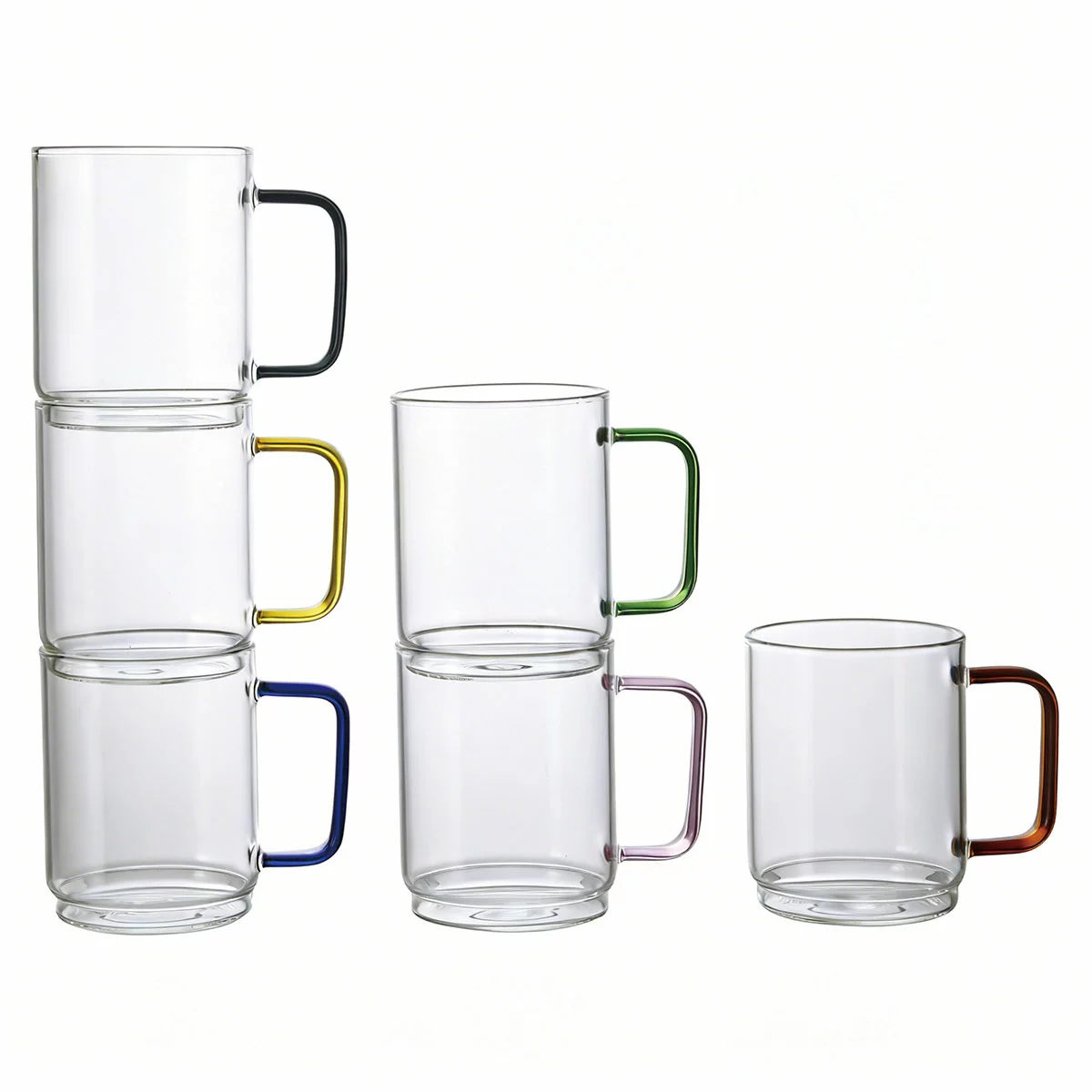 King Crystal 410ml Borosilicate Glass Coffee Mugs Set of 6 Stackable W/ Handles