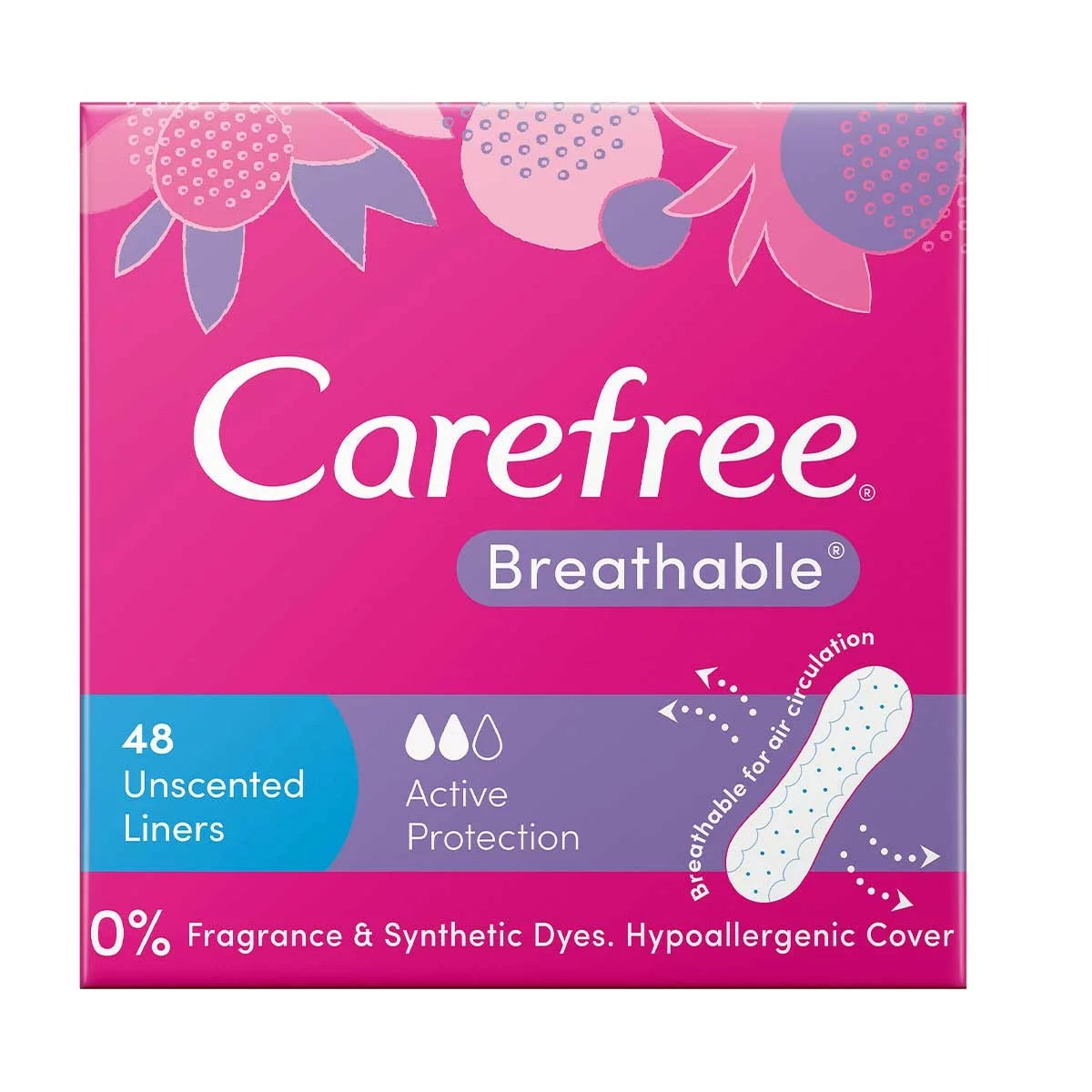 Carefree Breathable Unscented Liners 3 Pack x 48 Light Discharge Protection