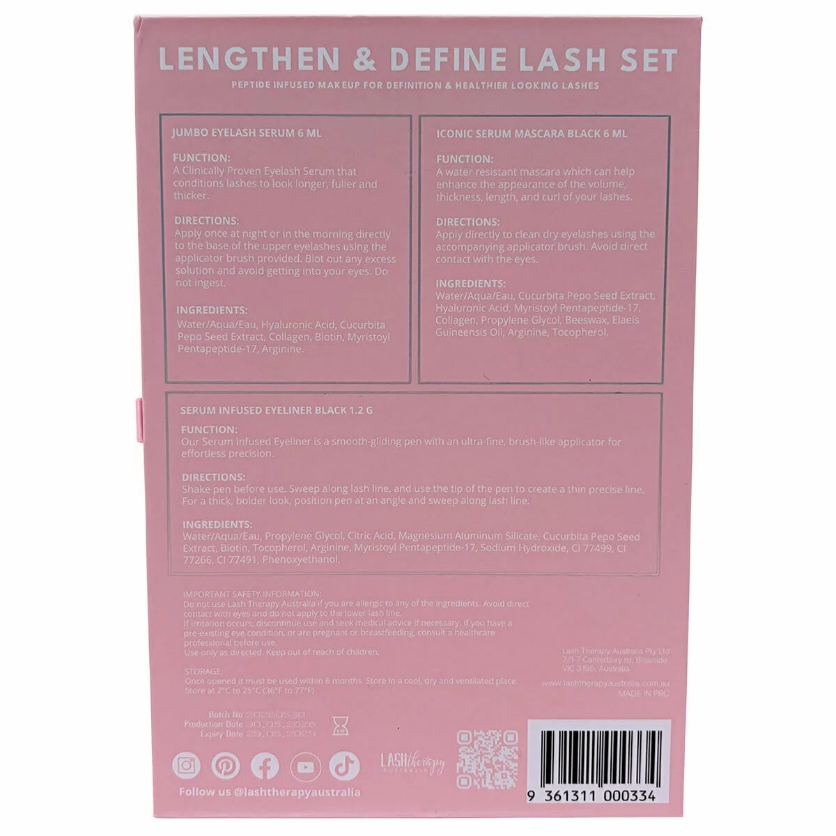 Lash Therapy Lengthen Define Lash Serum Mascara & Black Eyeliner Eyelash Kit