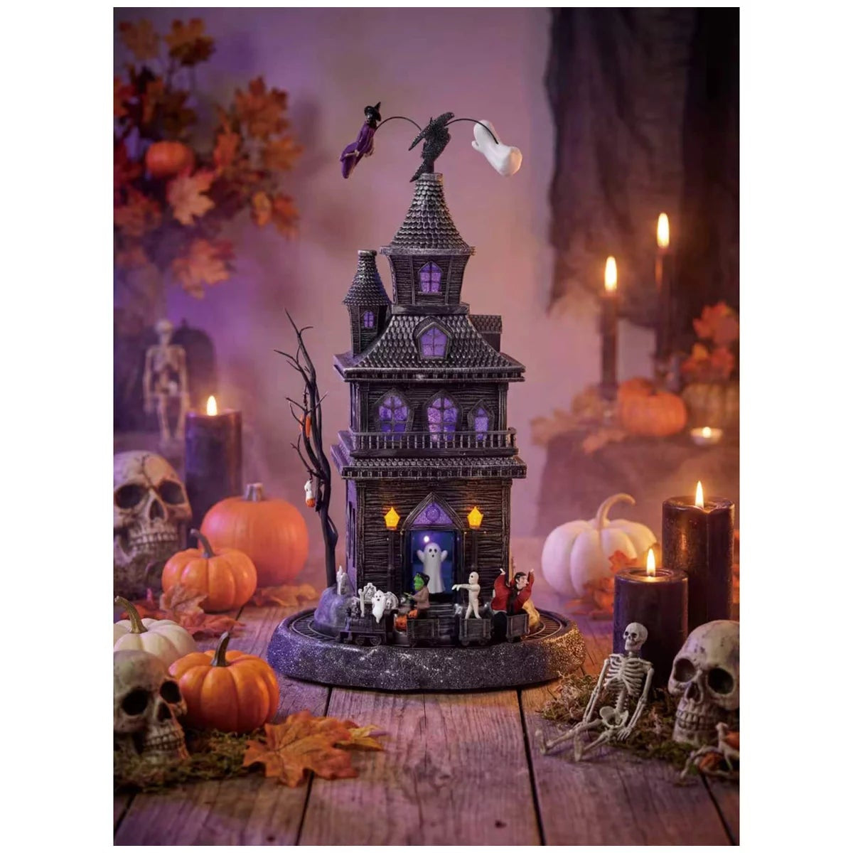 Animated Haunted Ghost House 17.5" Halloween Decoration LED Lights