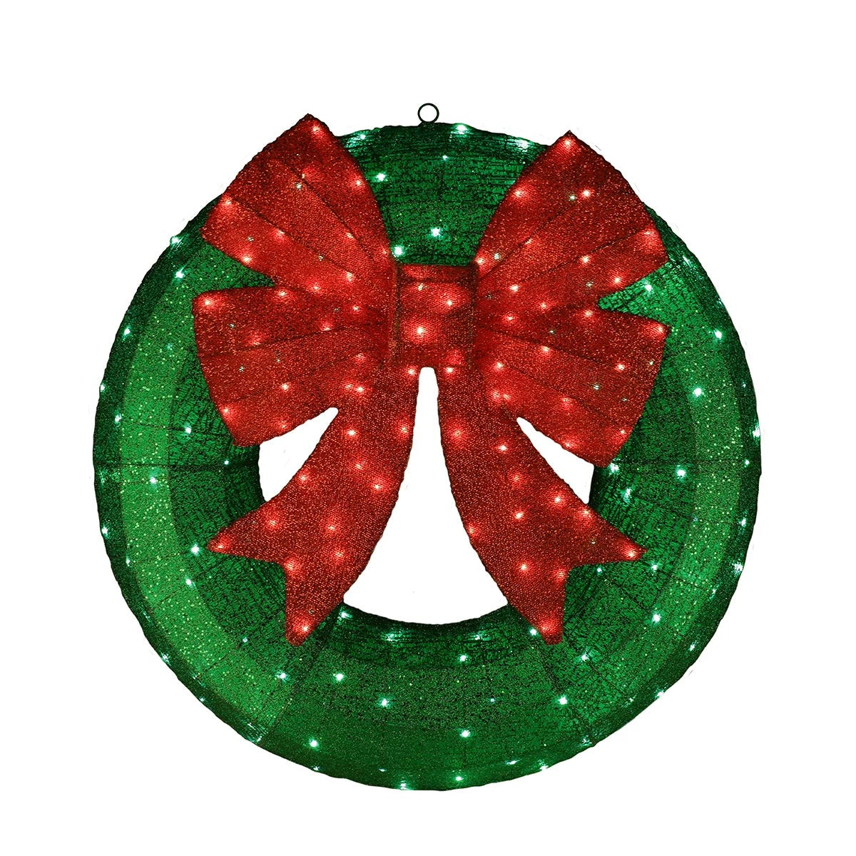 LED Christmas Wreath 90.5cm Green With Red Bow 150 Lights Indoor Outdoor