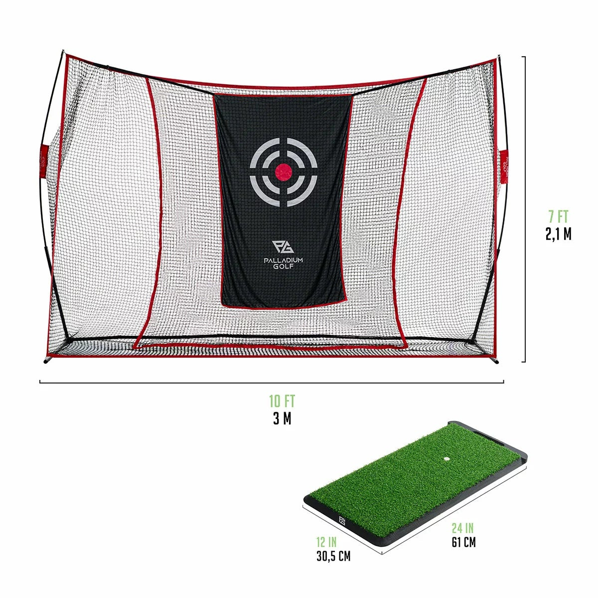 Palladium Golf Practice Driving Range Kit 10ft x 7ft Net Hitting Mat PGN04