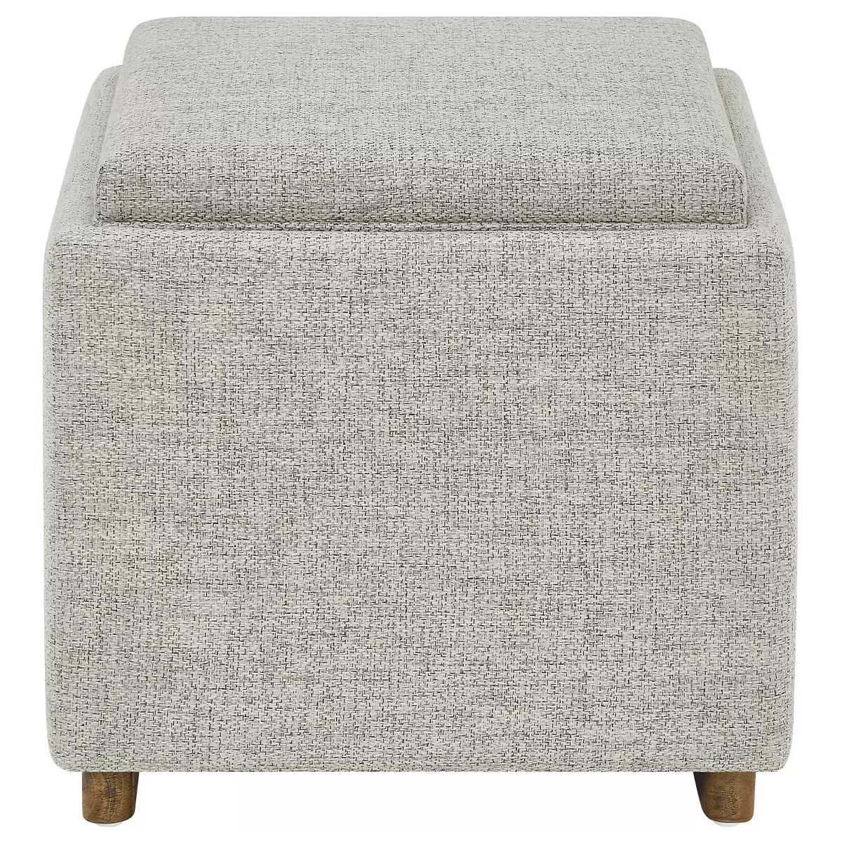 Thomasville Fabric Storage Ottoman Grey Footstool Wooden Tray Hidden Storage
