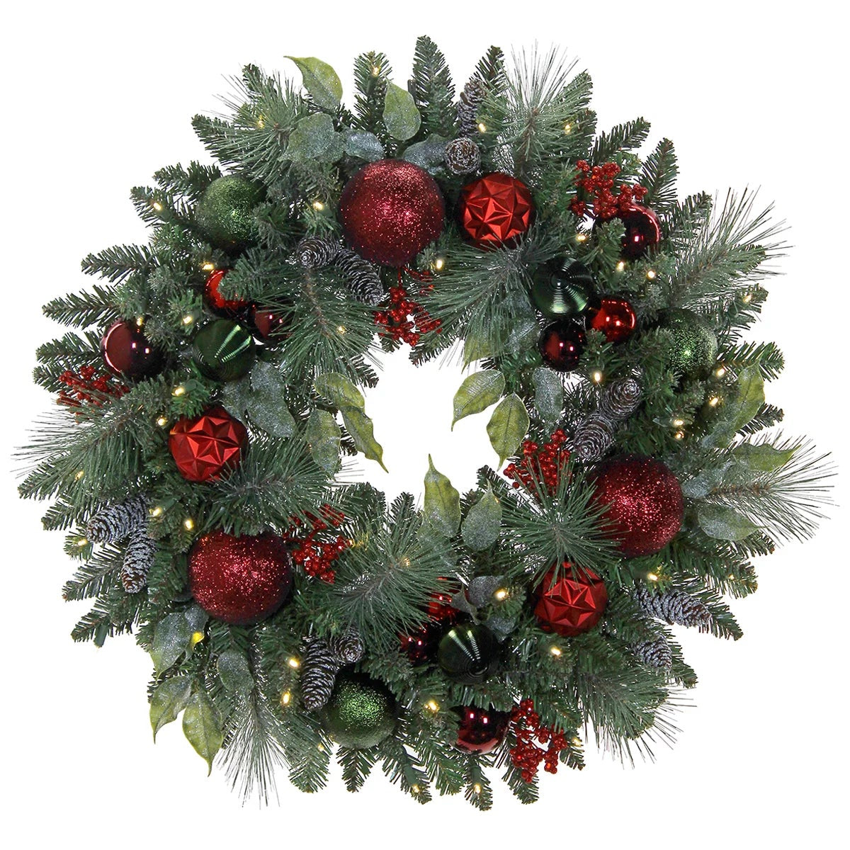 76.2cm Pre-Lit Christmas Wreath 76cm Red Artificial Holiday Door Decoration