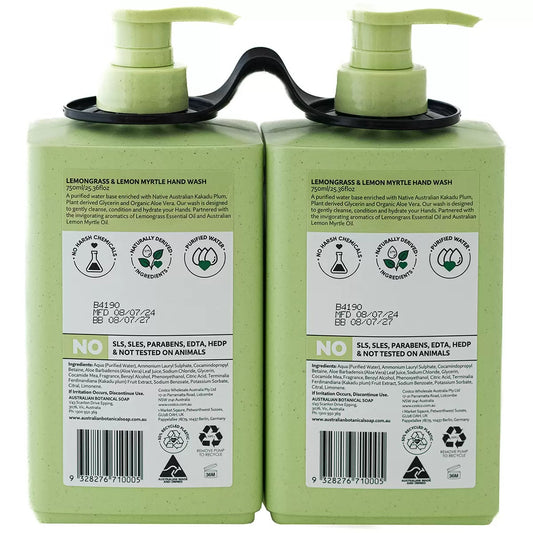 Australian Botanical Soap Hand Wash 2 x 750ml Lemon Grass Myrtle