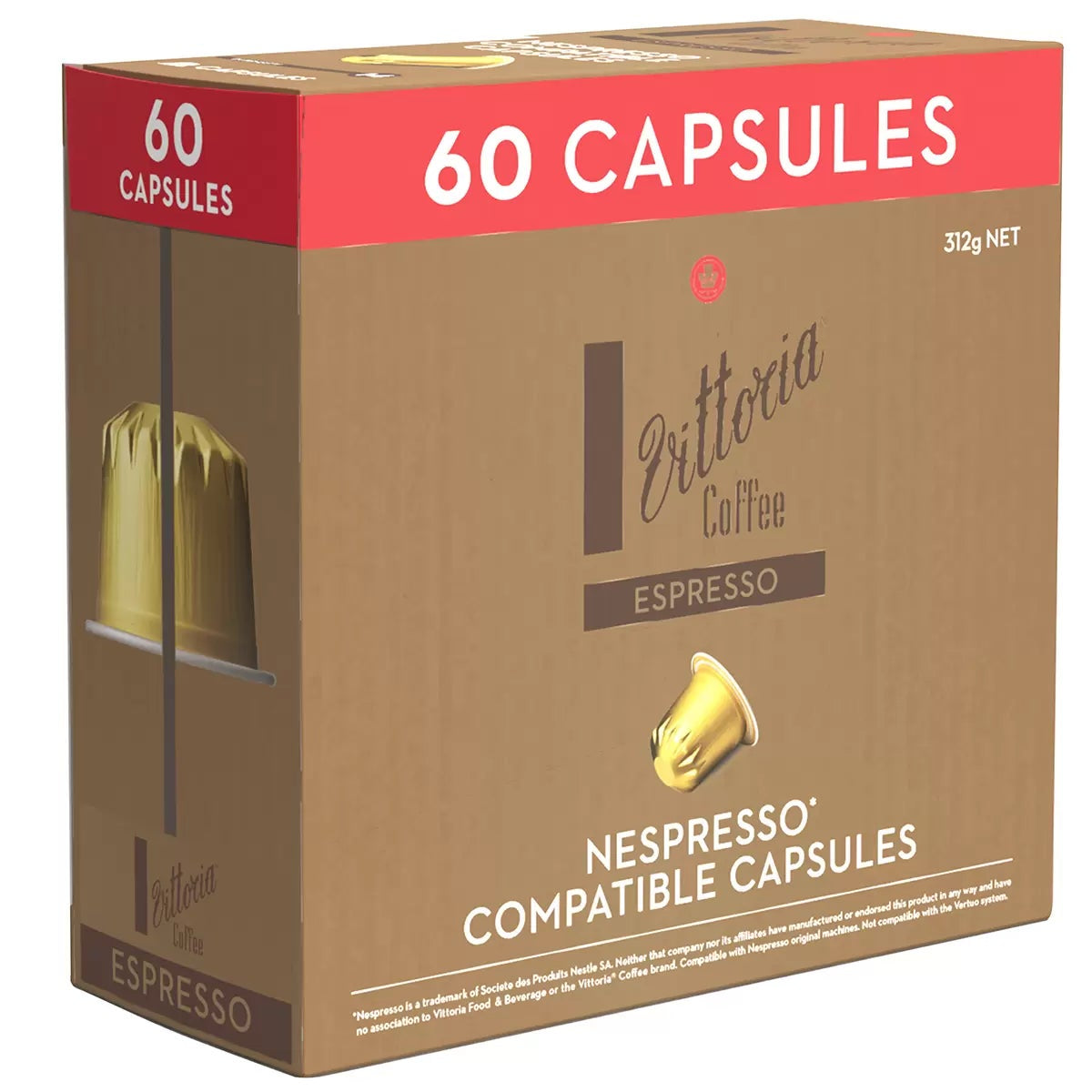 Vittoria Espresso Coffee Capsules 60 Pack Nespresso Compatible Intensity 14