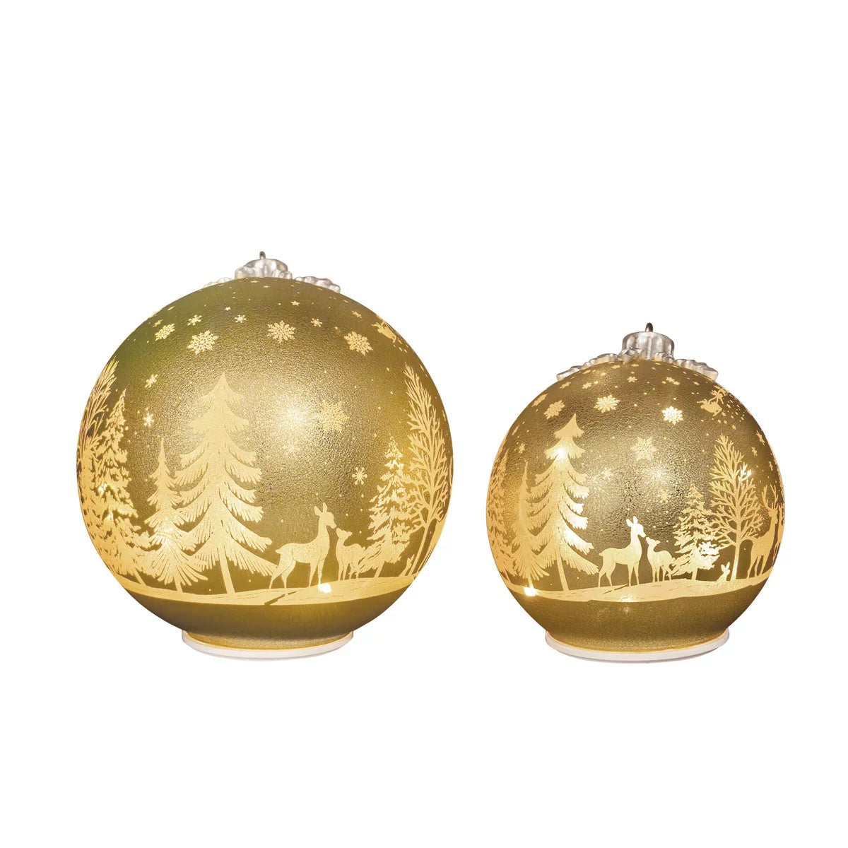 Seasonal Rotating Glass Balls 2pc Gold LED Christmas Holiday Home Decor