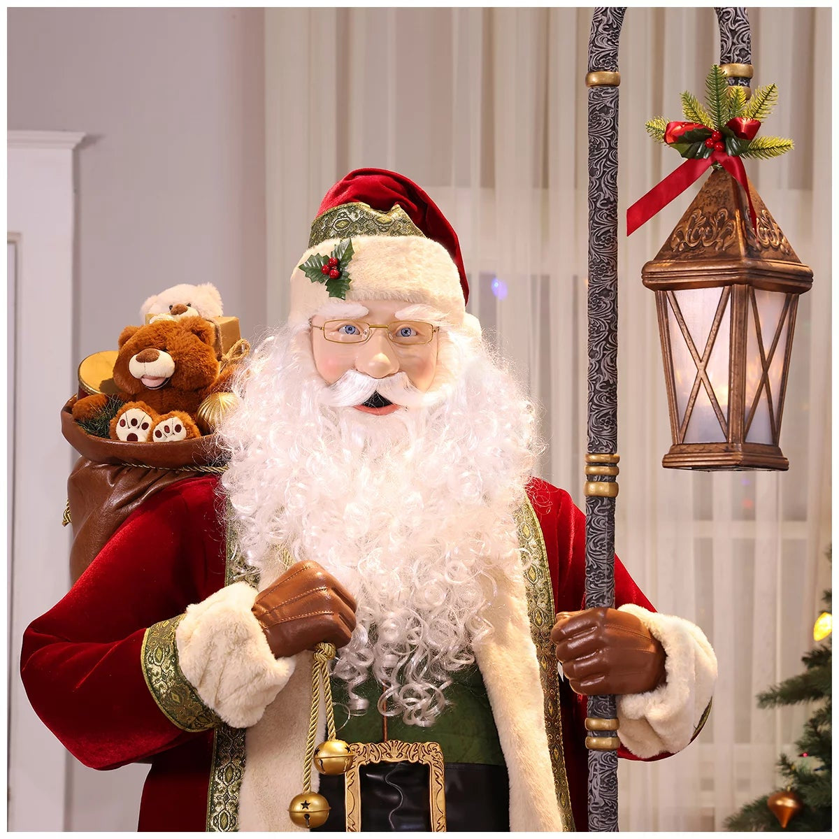 Animated 1.83M Moving Santa Claus With LED Lantern Motion Sensor Christmas