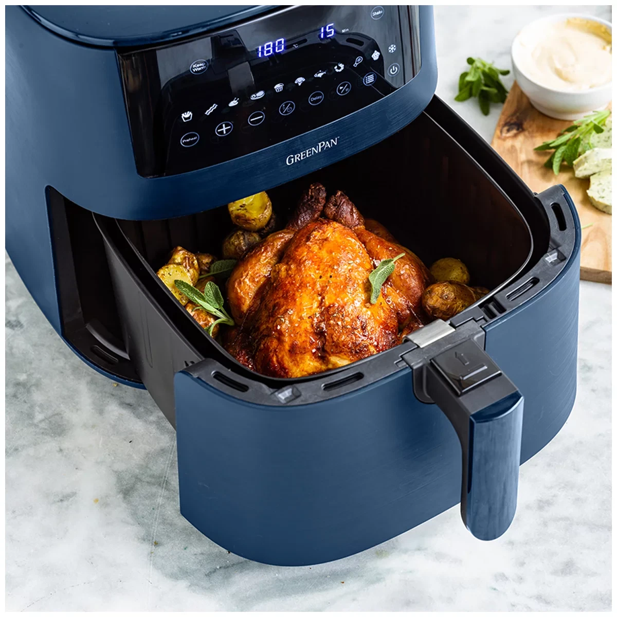 GreenPan Bistro XL Air Fryer 7.2L Single Basket Airfryer - Oxford Blue Free Shipping