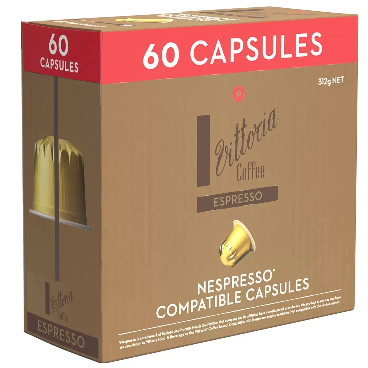 Vittoria Espresso Coffee Capsules 60 Pack Nespresso Compatible Intensity 14