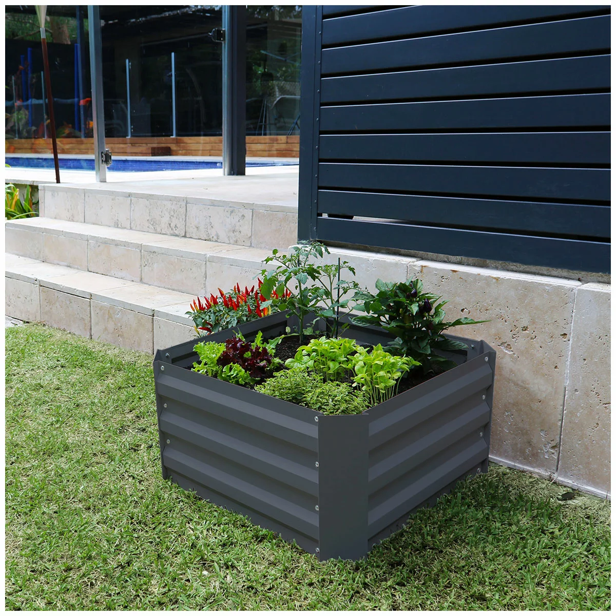 Greenlife Modular Garden Bed 6 Pack 600x600x300mm Raised Planter Box Charcoal