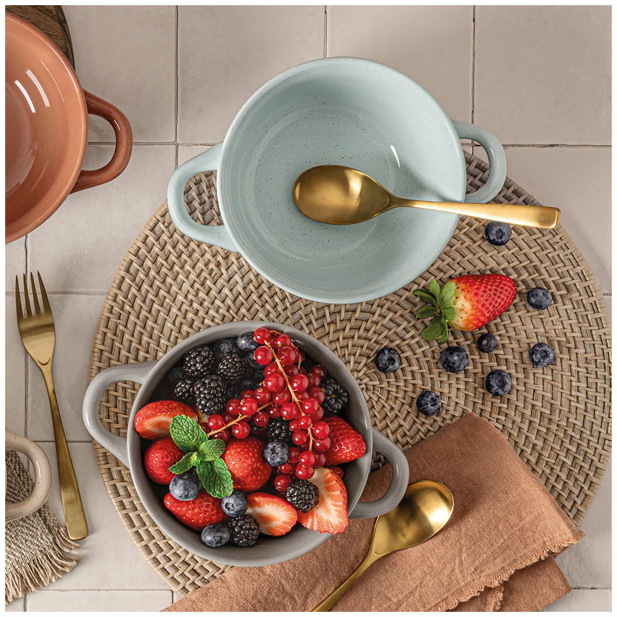 over&back Soup Bowls with Handle 6 Piece Stoneware Set Microwave Safe