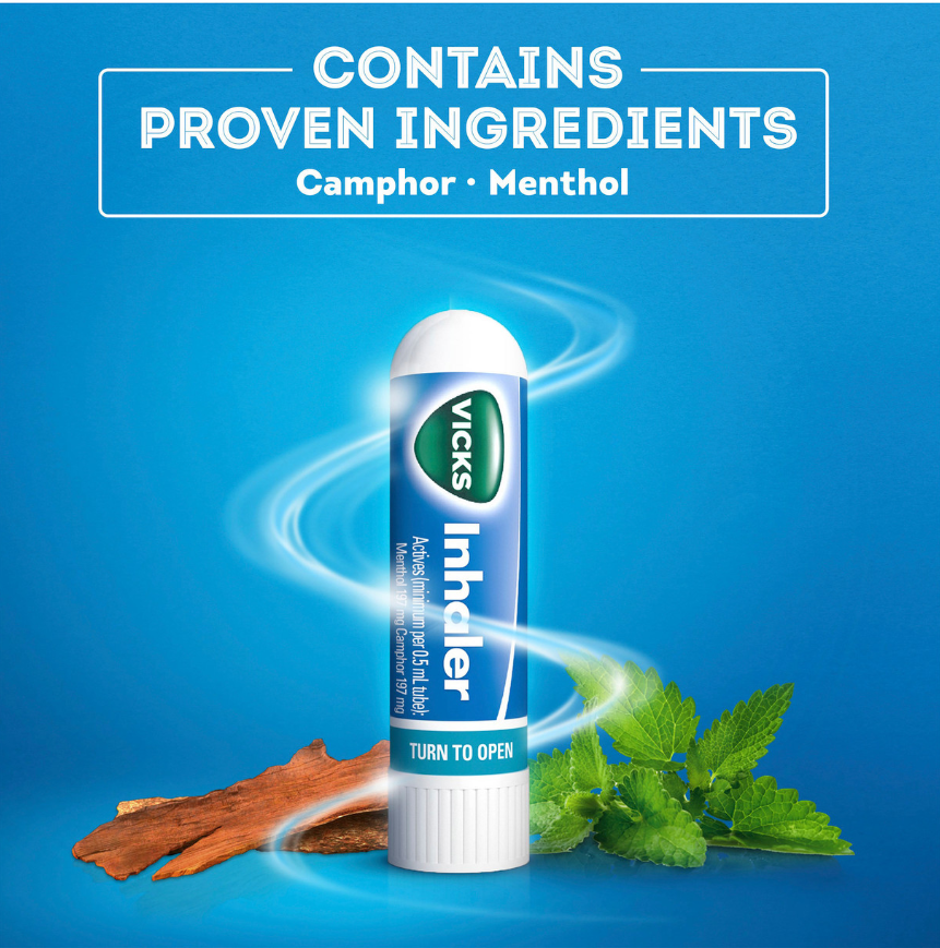 Vicks Portable Nasal Inhaler 4 Pack Menthol Relief for Blocked Nose Travel Size