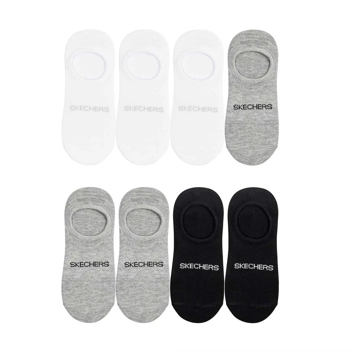 Skechers Womens No Show Socks 8 Pack White/Grey Low Cut Casual Socks