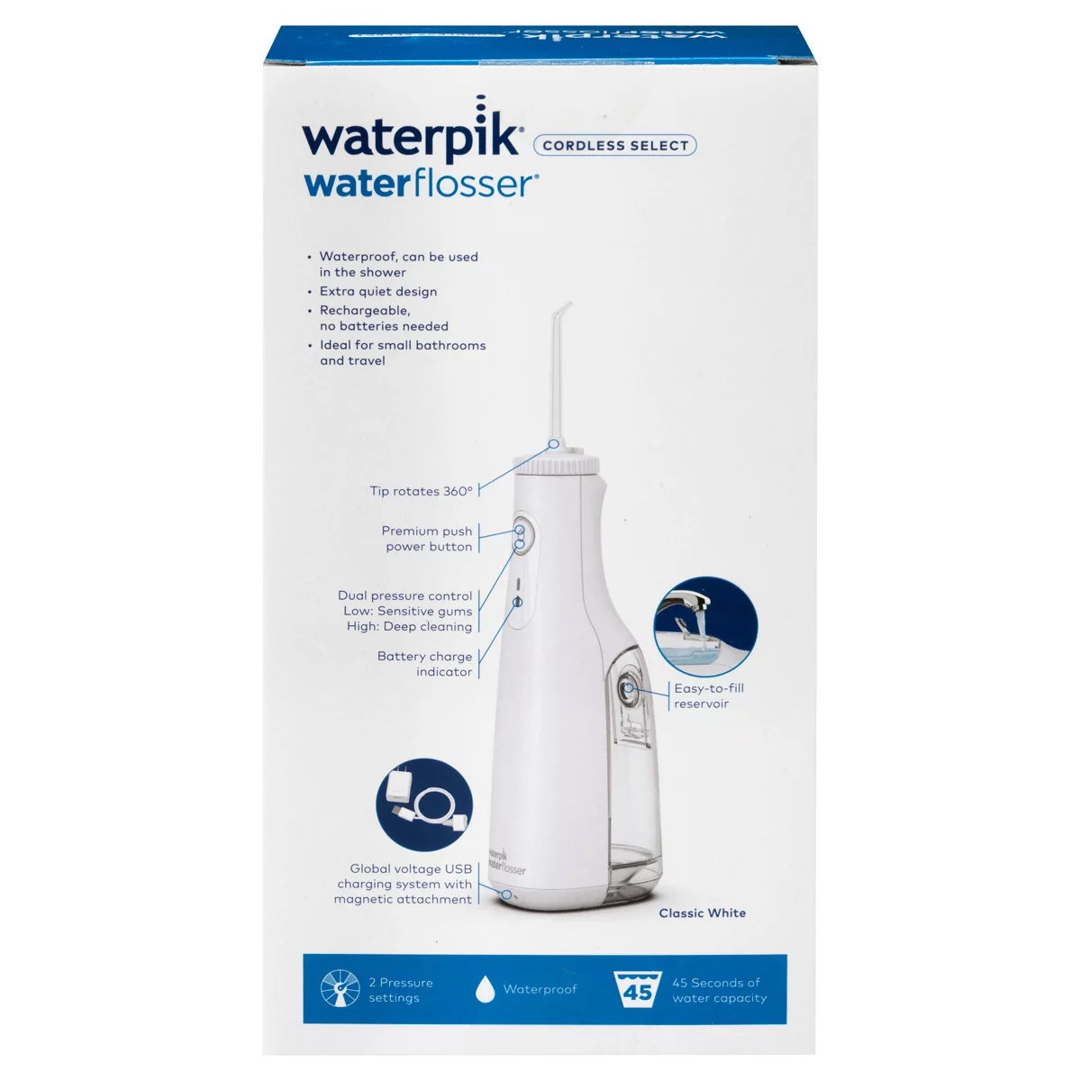 Waterpik Cordless Select Water Flosser WF-10A010 White Rechargeable Waterproof