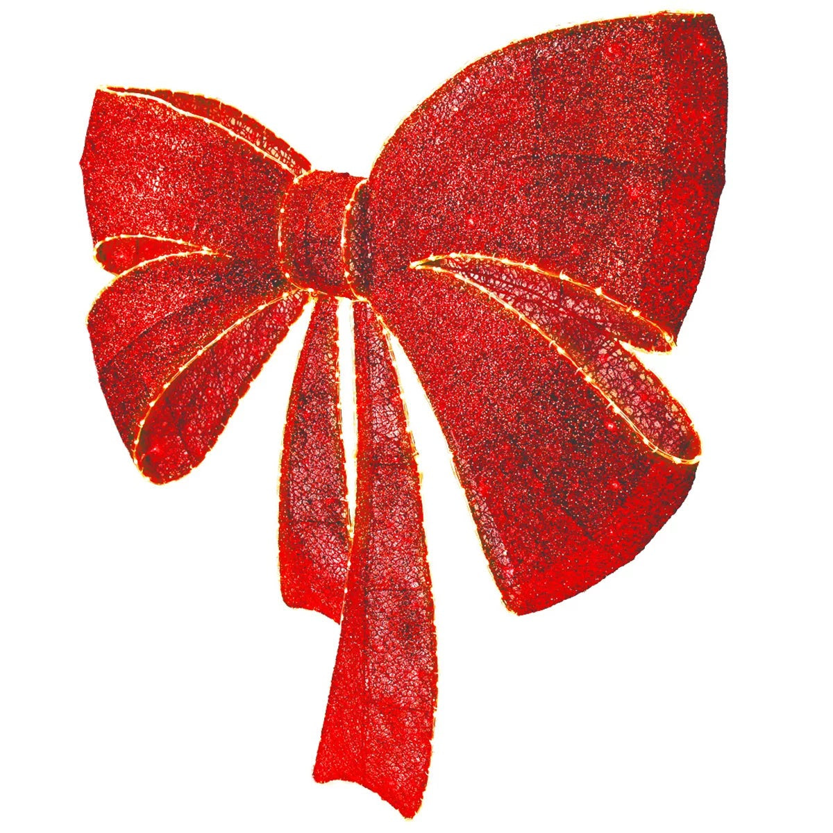 LED Christmas Outdoor Decor Mesh Bow 121cm Red Bow Warm White Chasing Lights