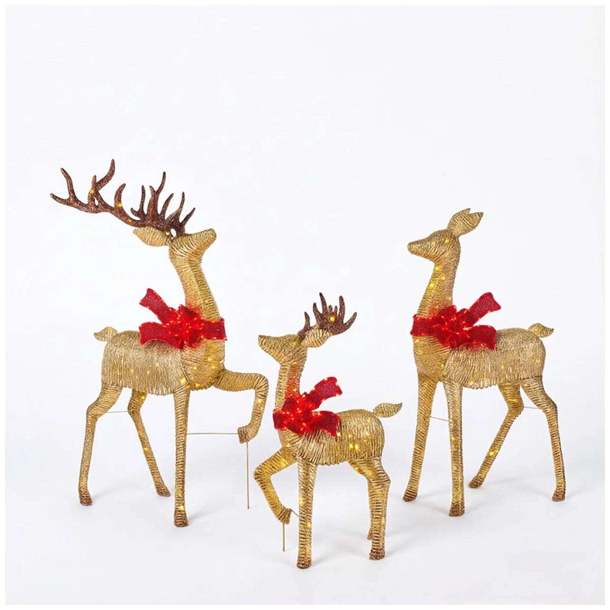 LED Gold Deer Family Set 3 Piece Christmas Reindeer Outdoor Lights