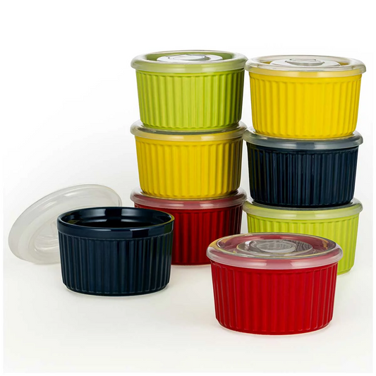 Signature Ramekins 8 Peices with Lids with pop top - 4 Colors - Storage Bowls