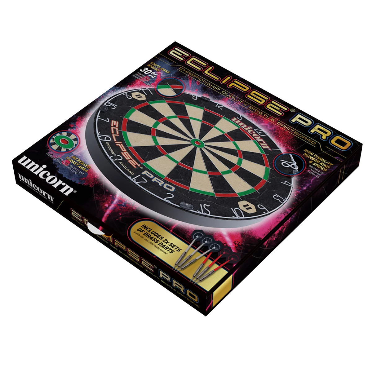 Professional Dartboard Set Unicorn Eclipse Pro+2 Sets Darts Home Bar Game 18"