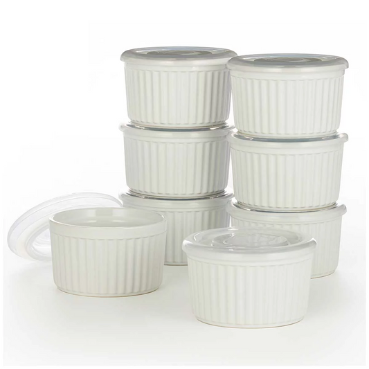 Signature Ramekin Bowls With Lid 8 Piece Set White- - Storage Bowls