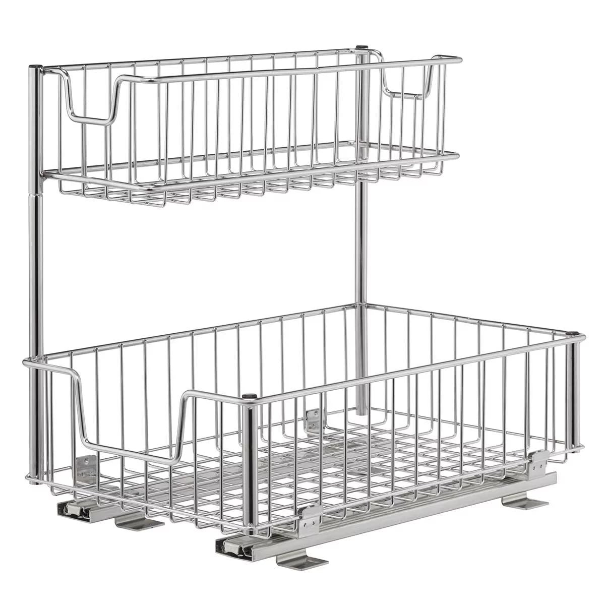 Trinity Sliding Undersink Storage Organiser 2 Tier Chrome Kitchen Bathroom