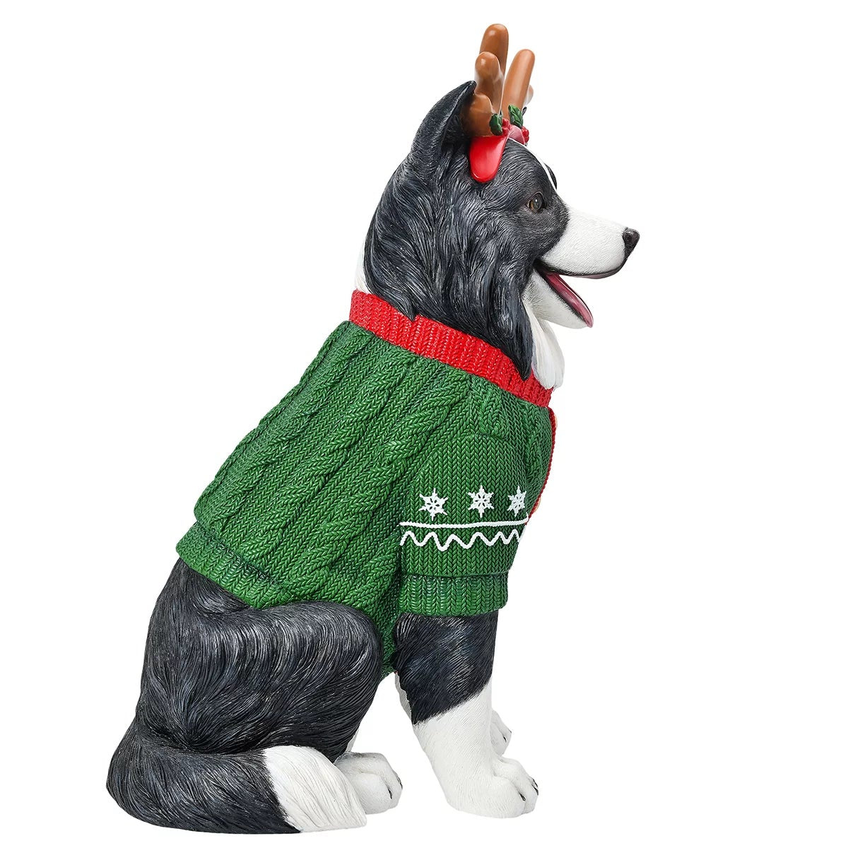 Christmas Border Collie Dog Greeter Resin Holiday Statue Indoor Decor
