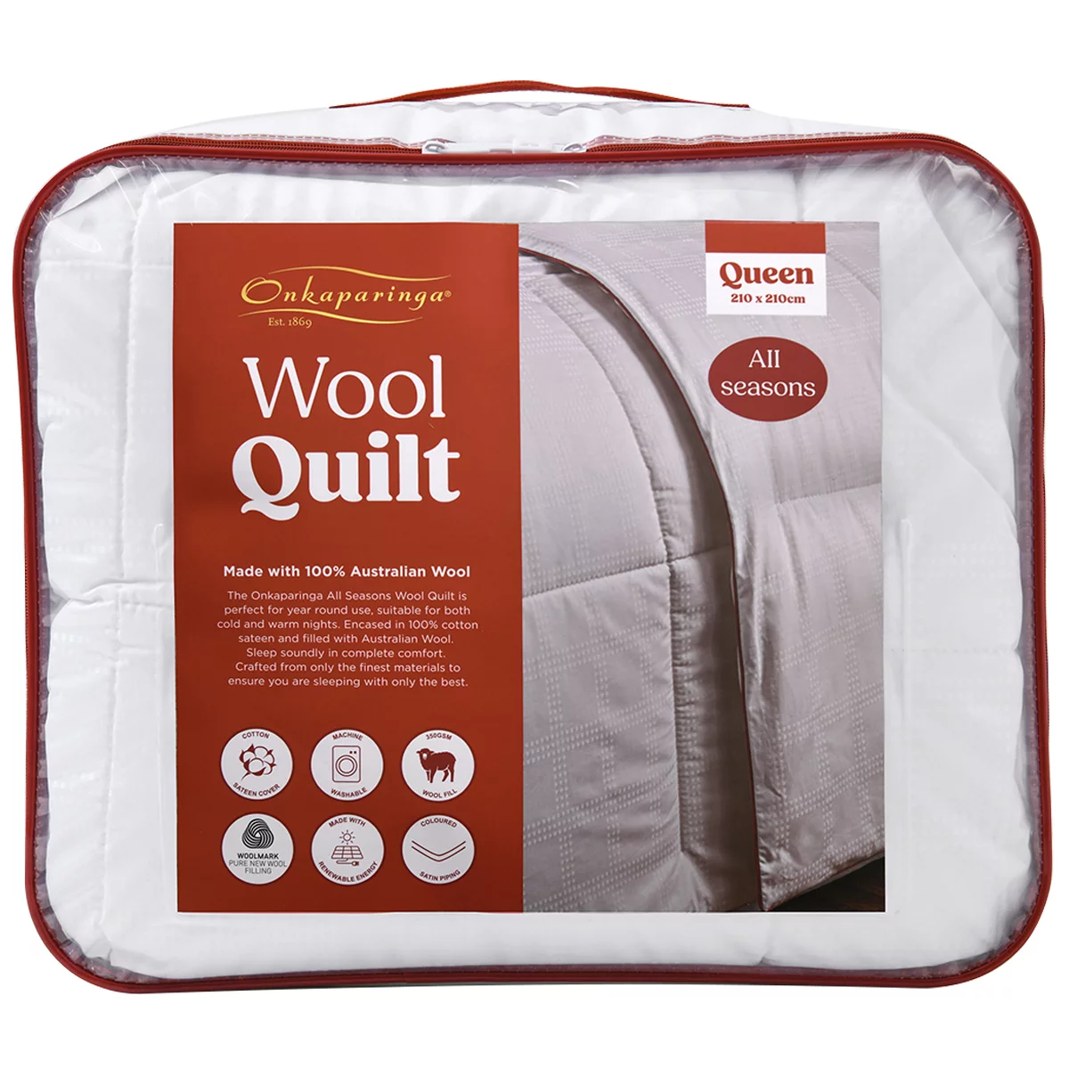 Onkaparinga Queen Wool Quilt All Seasons Soft Lightweight Warm Doona Premium Bed
