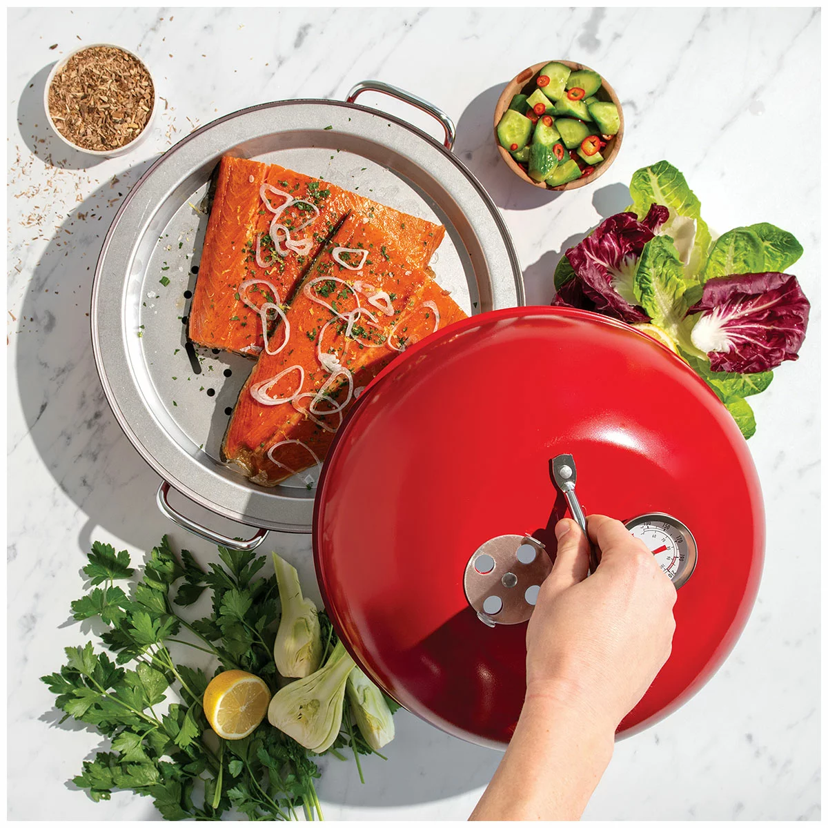 Nordic Ware Deluxe Stovetop BBQ Smoker with Wood Chips & Thermometer