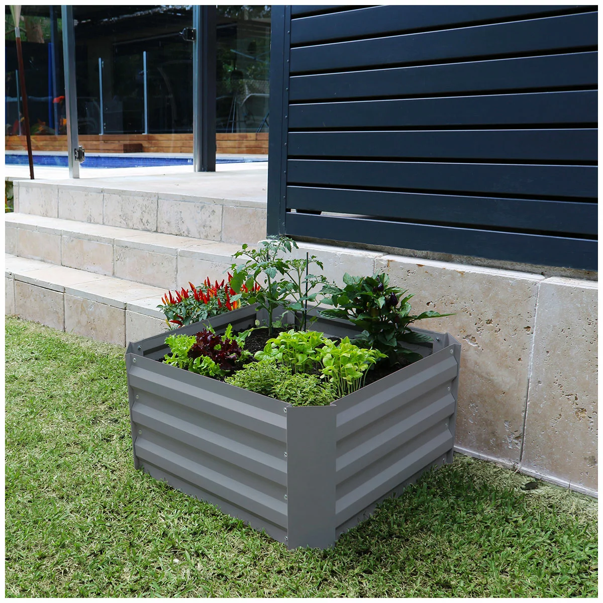 Greenlife Modular Garden Bed 6 Pack 600x600x300mm Raised Planter Box Slate Grey