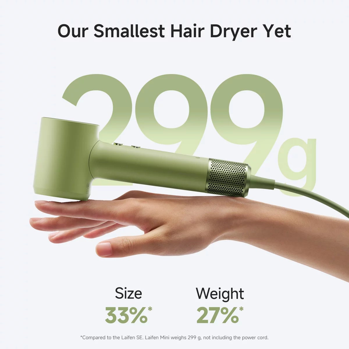 Laifen Mini High Speed Hair Dryer Green 110000 RPM Ionic 299g Travel Compact