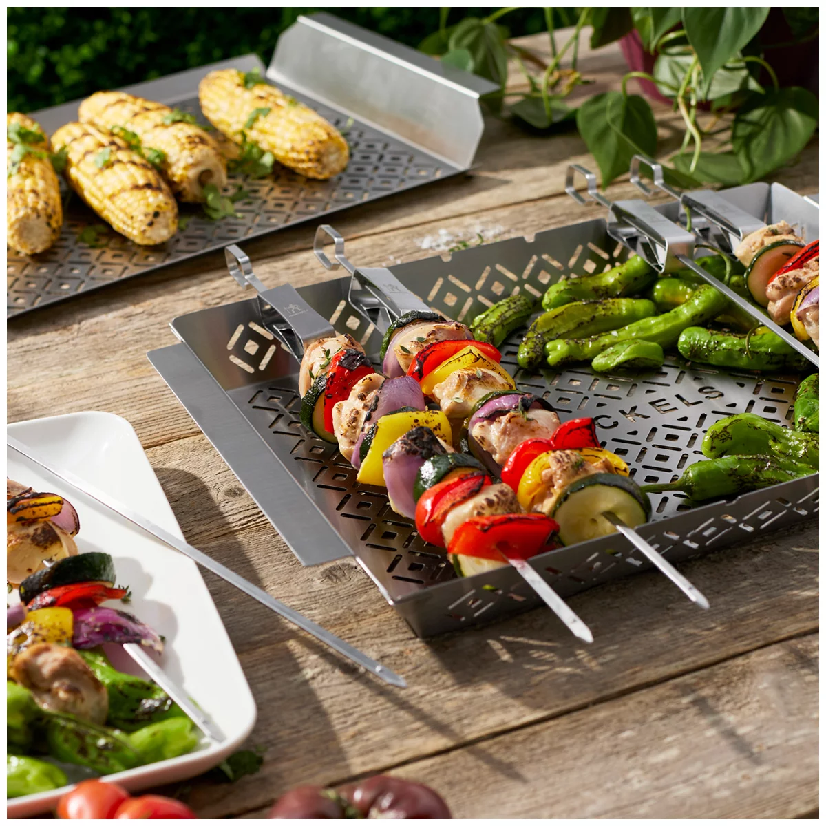 Henckels 8 Piece BBQ Grill Tool Set Tray Basket Skewers Stainless Steel