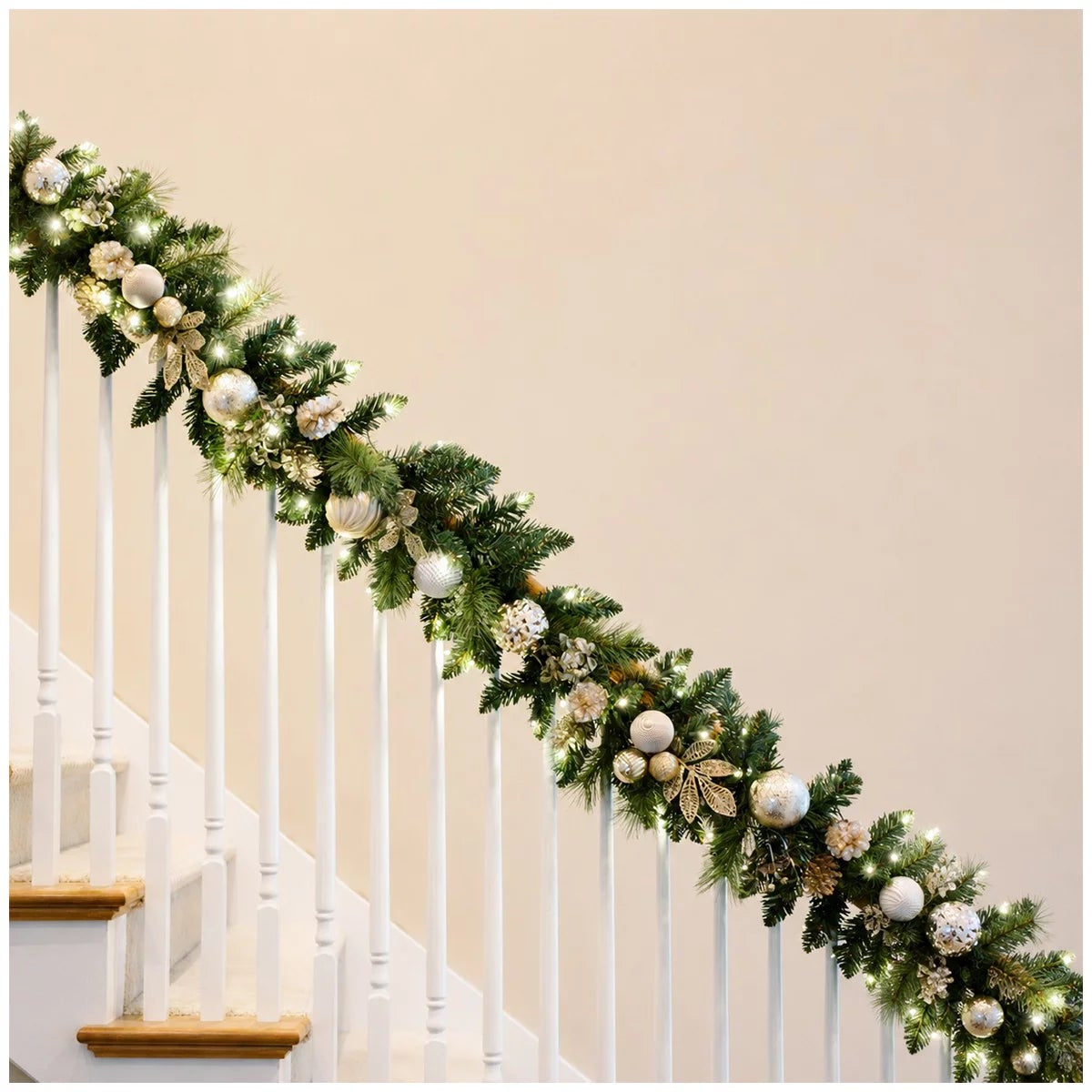 2.7M Pre-Lit Christmas Garland 90 LED Decorated Holiday Greenery