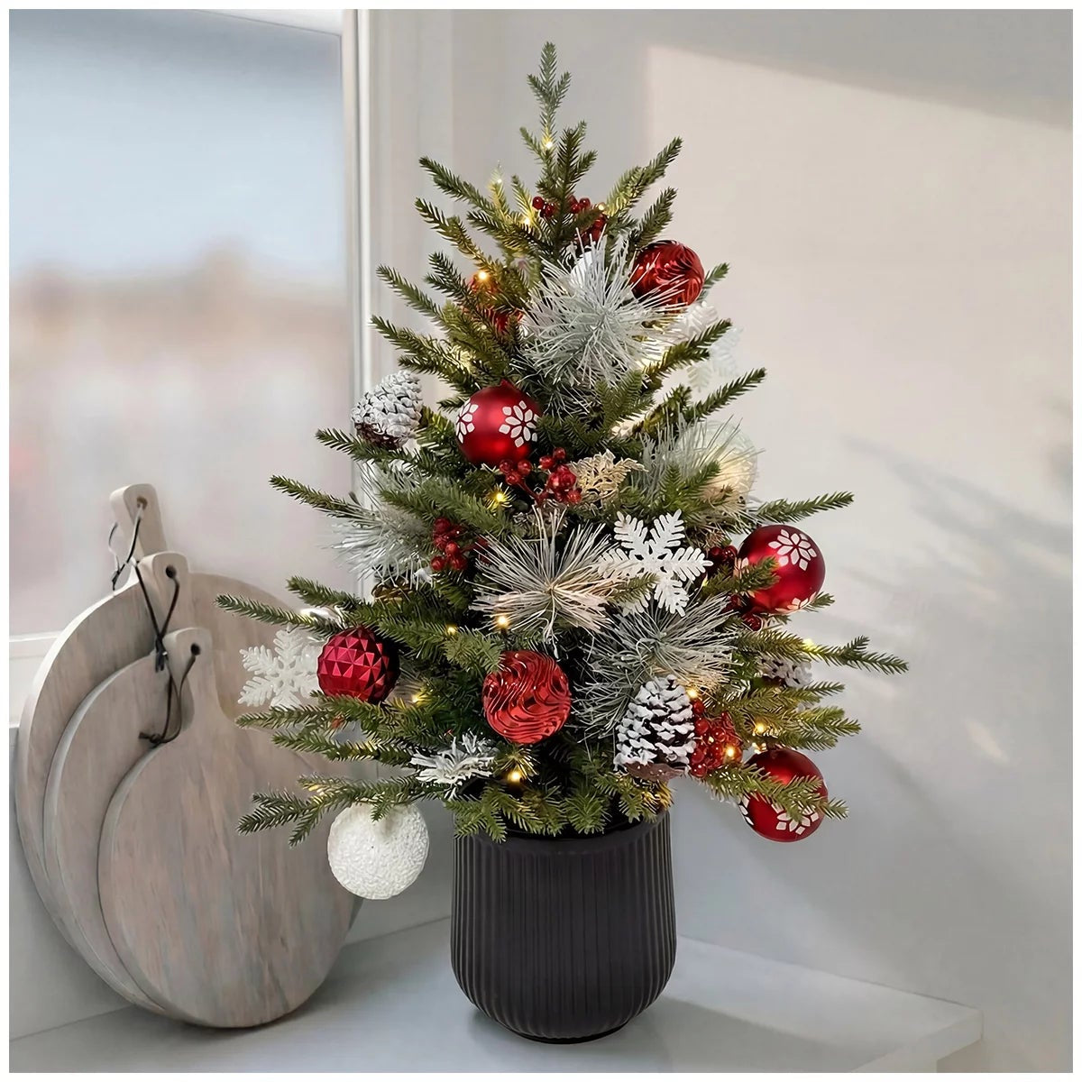 CGH Pre-Lit LED Christmas Pine Tree 91cm Decorated Warm White Lights